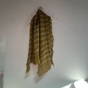 Shawl 100% Wool Plaid Pattern Scarf 60 x 28 Inches Yellow/Green Lightweight